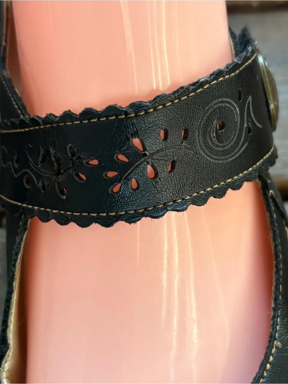 Rieker Mary Jane Germany Antistress Leather Wedge Conch Hook Loop Enclosure 9/40